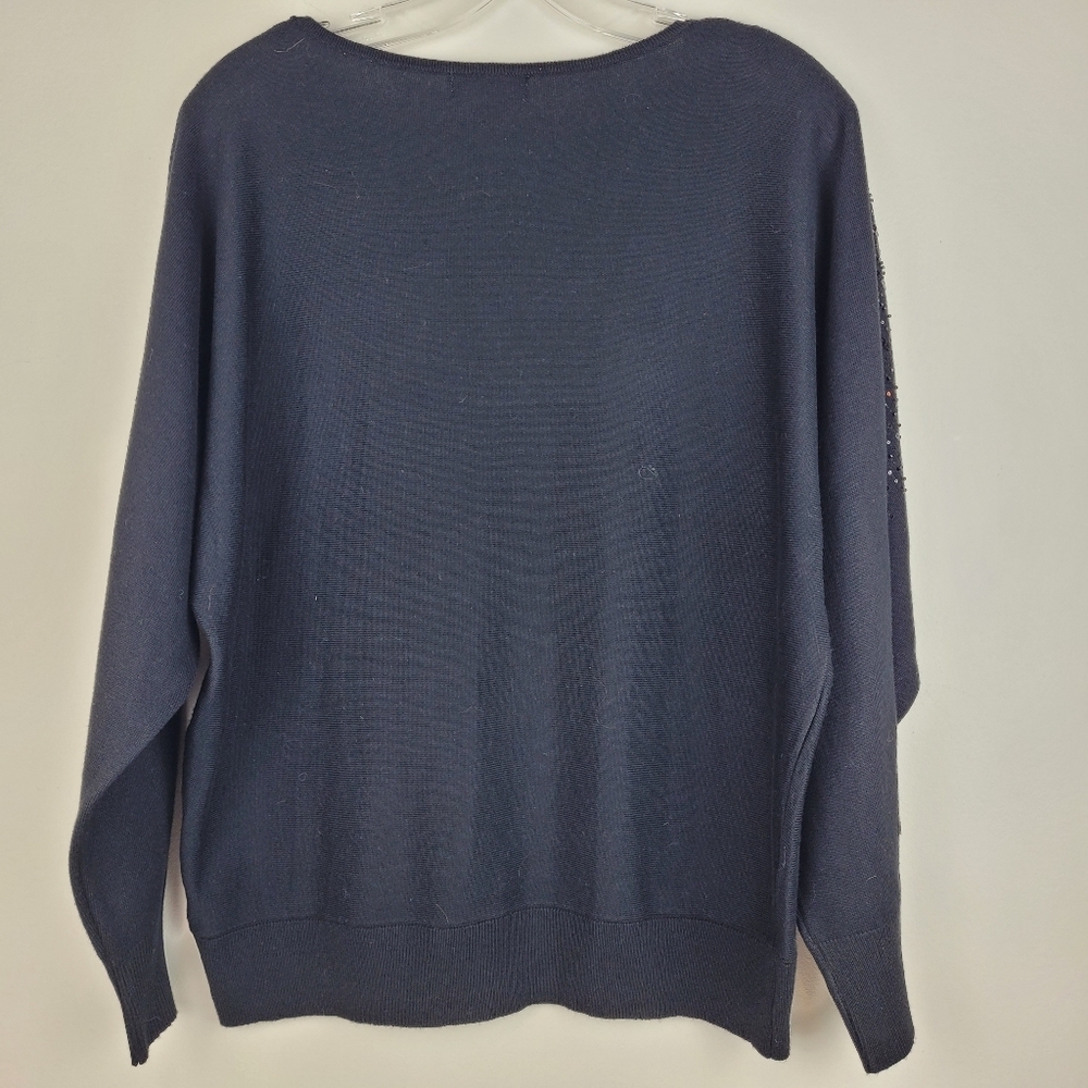 Tahari T crew neck black sweater sequin detail raglan sleeve mob wife cozy NWT M - Picture 4 of 12